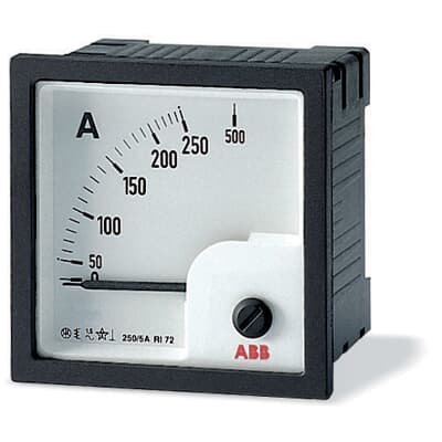 AMT1-A1/72, 72x72mm front-panel analogue ammeter for ac networks. Indirect insertion.